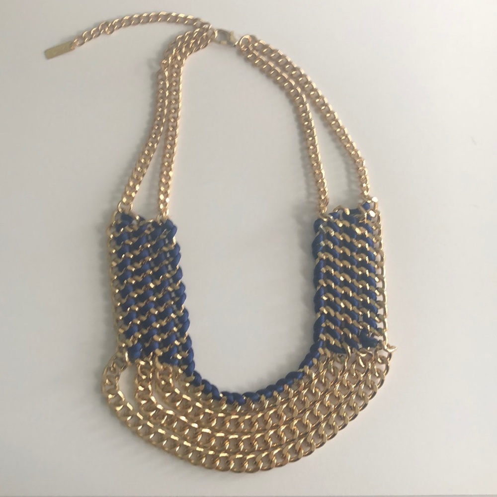Gold & Navy Costume Jewelry Necklace
